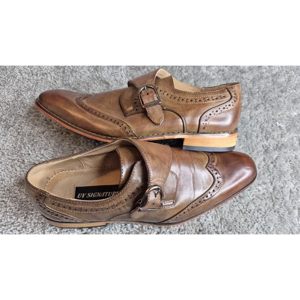 UV Signature‎ Single Monk Strap Wing Tip Brown Shoe Brown Men's Size 9 - Picture 7 of 11